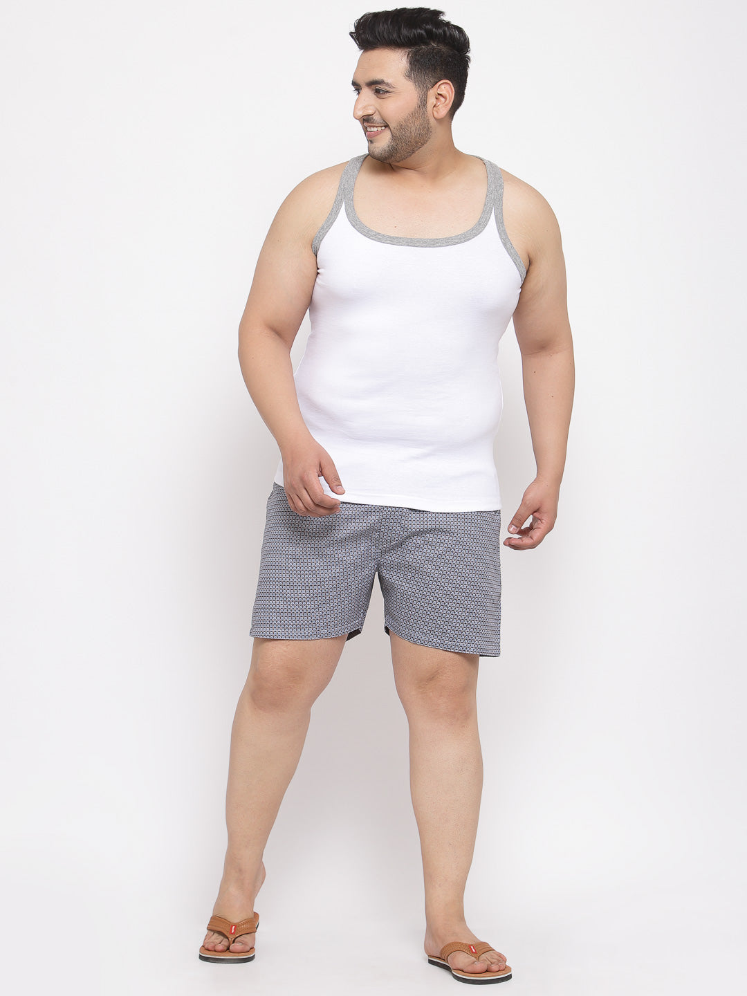 Plus Size Men  Grey  White Printed Pure Cotton Boxers MBX208E