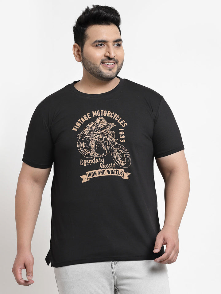 Plus Size  Black Printed Cotton T-shirt