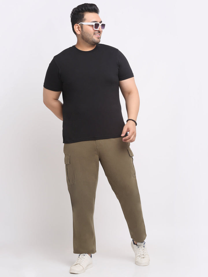 Plus Size Men Olive Green Cotton Cargos Trousers