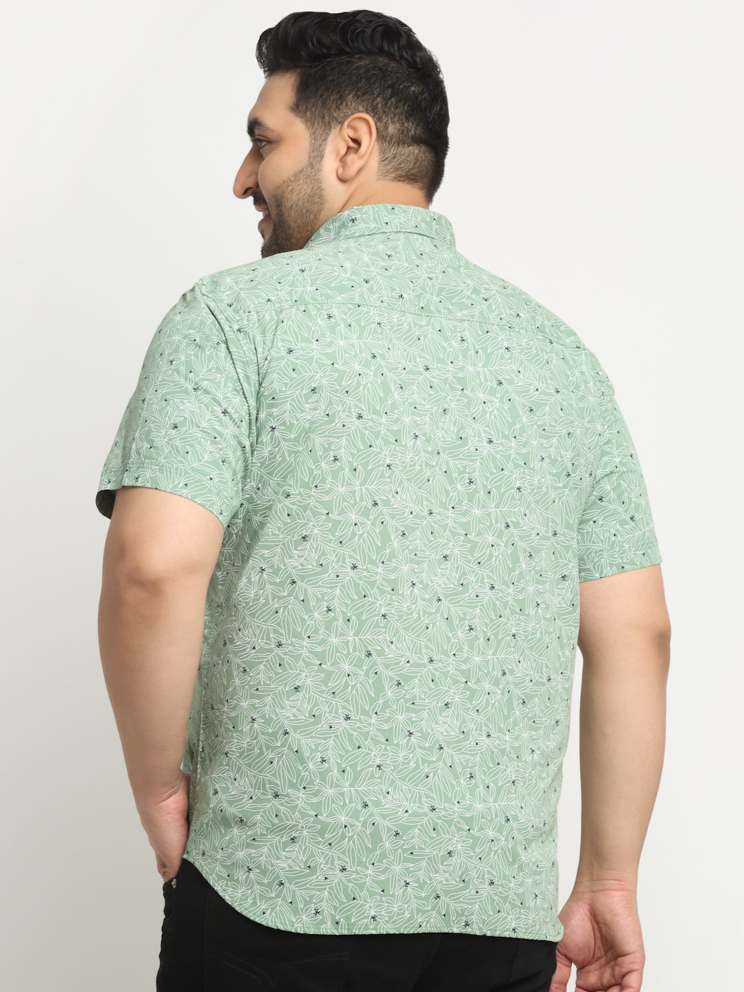 Plus Size Men Floral Printed Casual Cotton Shirt