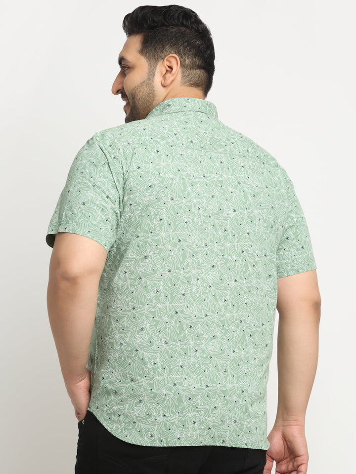 Plus Size Men Floral Printed Casual Cotton Shirt