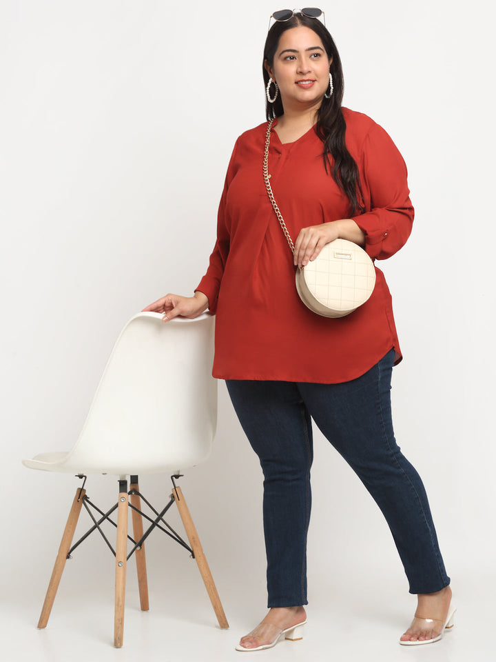 Plus Size Mandarin Collar Longline Top