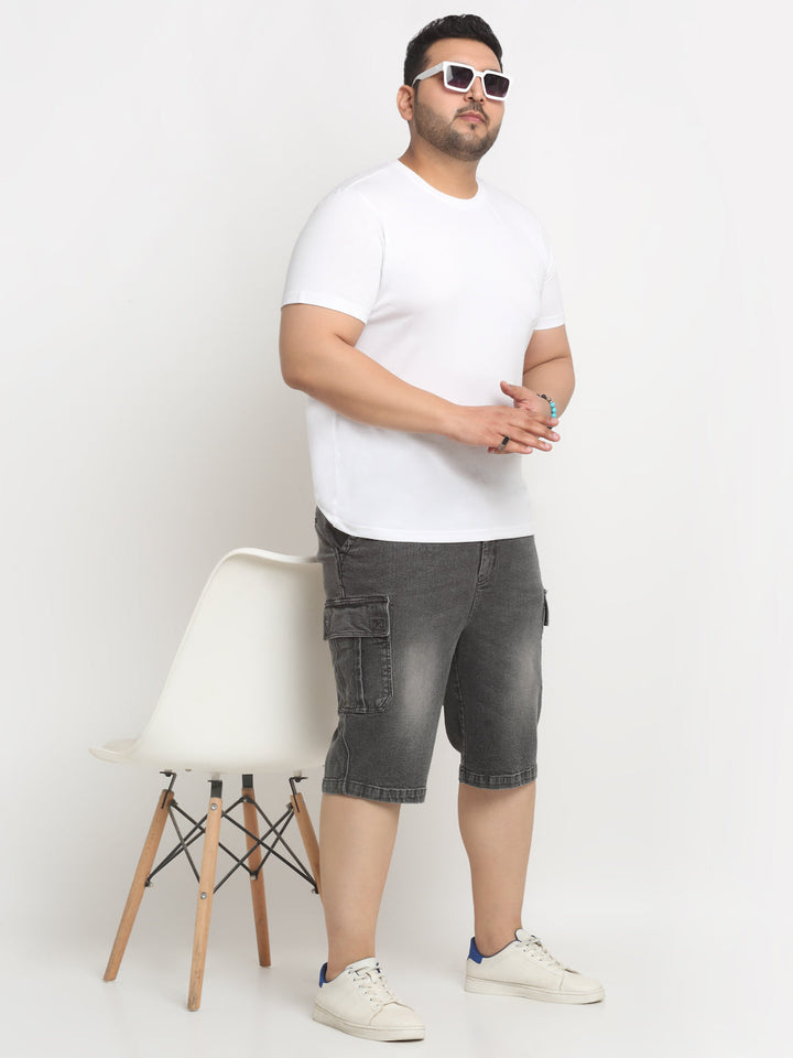 Plus Size Men Washed Mid Rise Cotton Denim Shorts