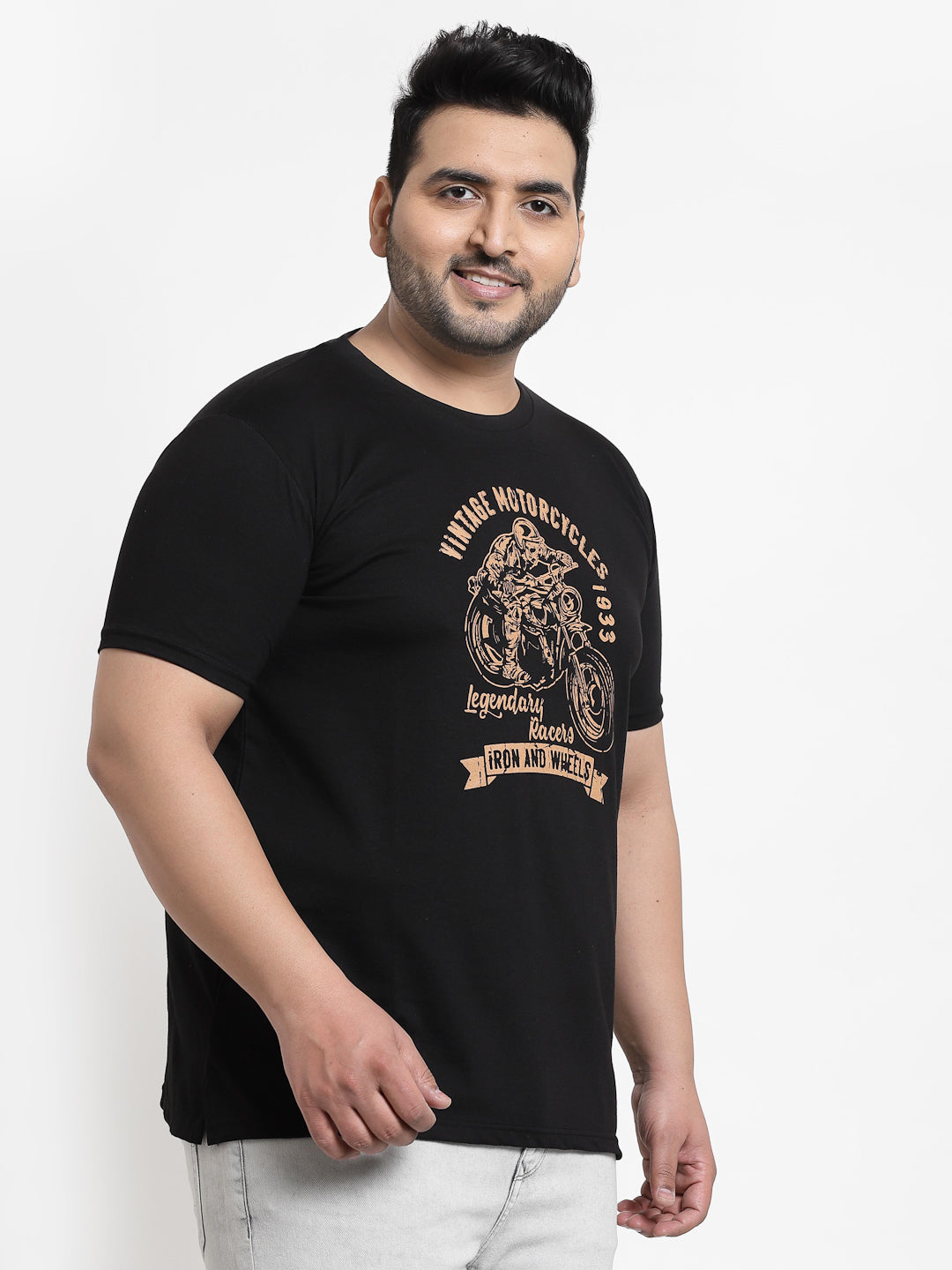 Plus Size  Black Printed Cotton T-shirt