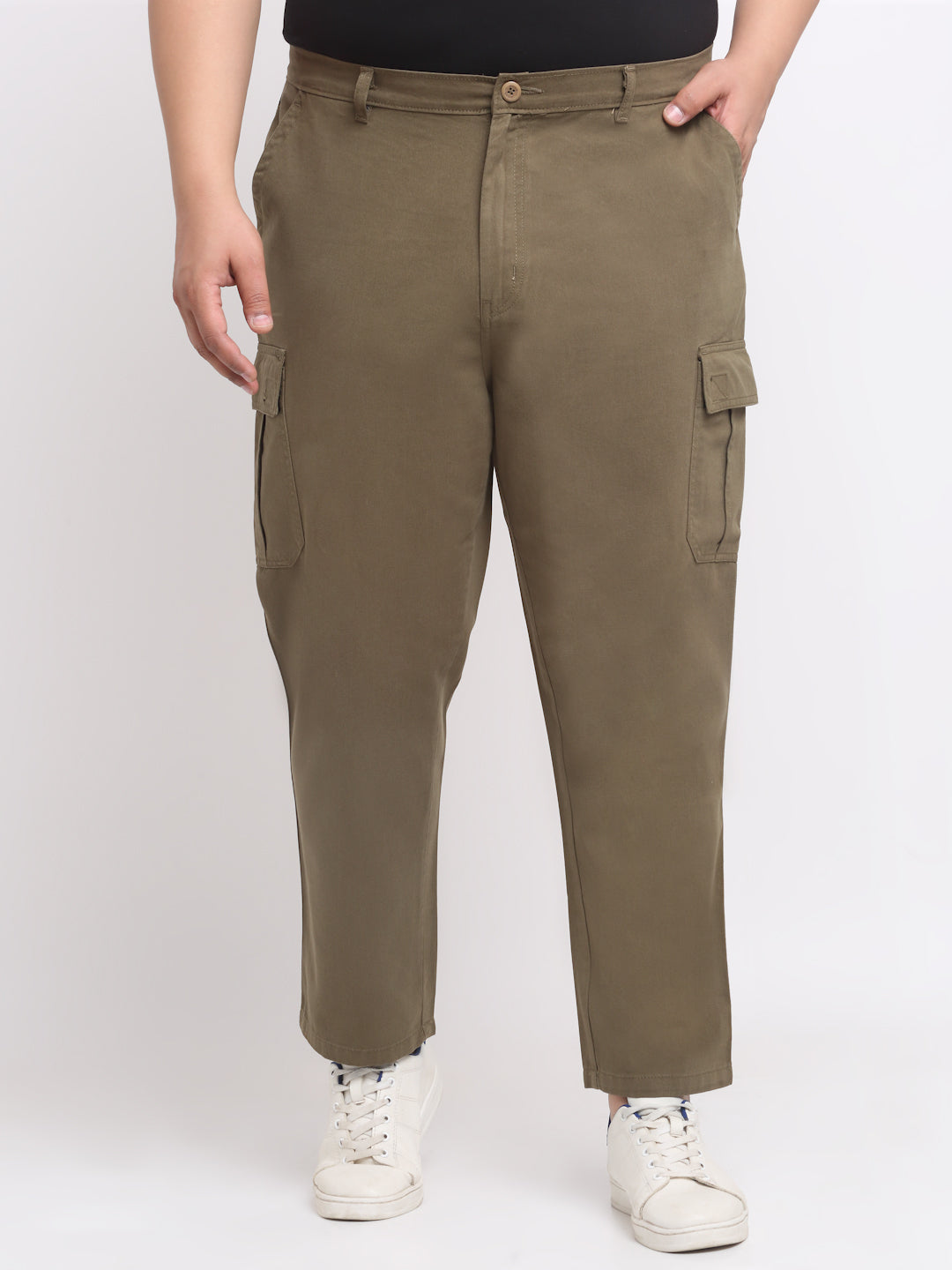 Plus Size Men Olive Green Cotton Cargos Trousers