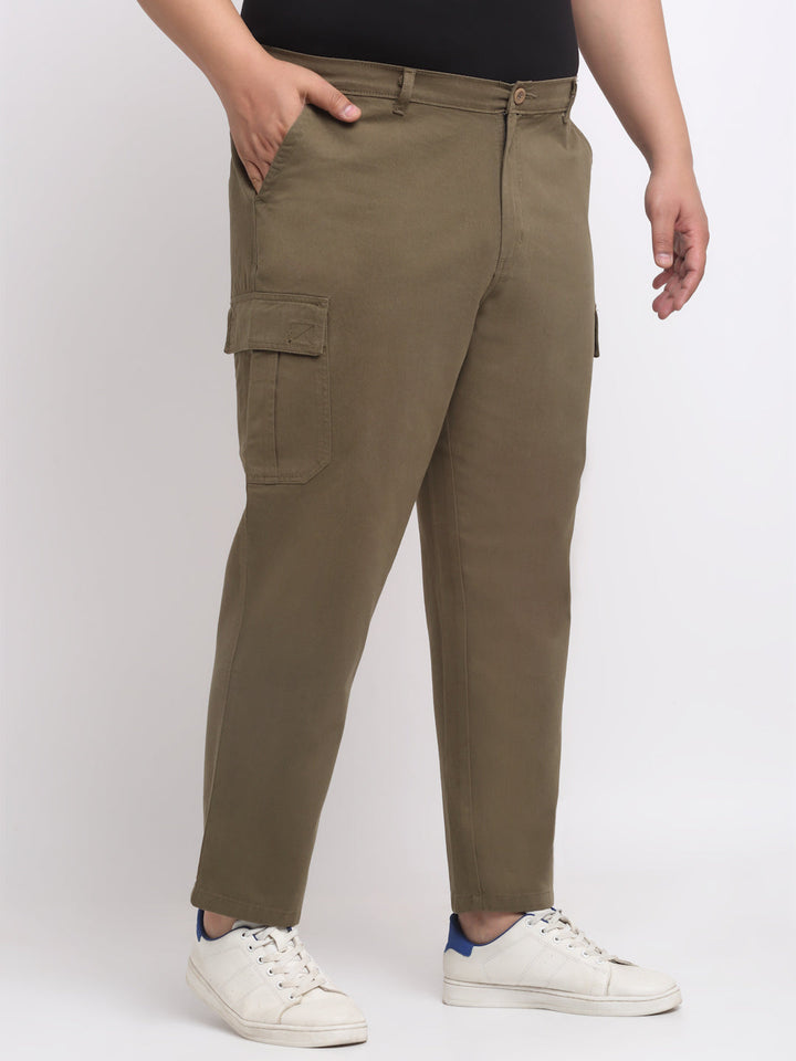 Plus Size Men Olive Green Cotton Cargos Trousers
