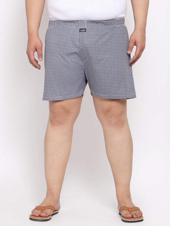 Plus Size Men  Grey  White Printed Pure Cotton Boxers MBX208E