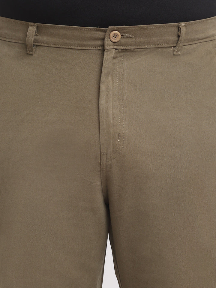 Plus Size Men Olive Green Cotton Cargos Trousers