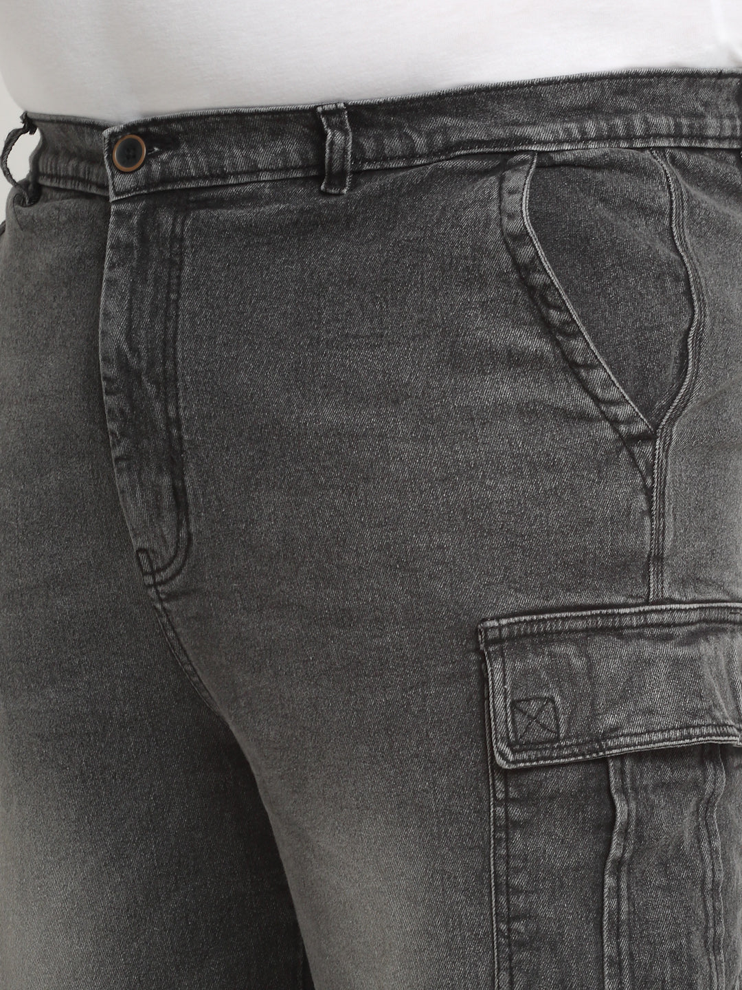 Plus Size Men Washed Mid Rise Cotton Denim Shorts