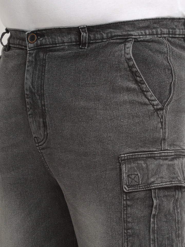 Plus Size Men Washed Mid Rise Cotton Denim Shorts