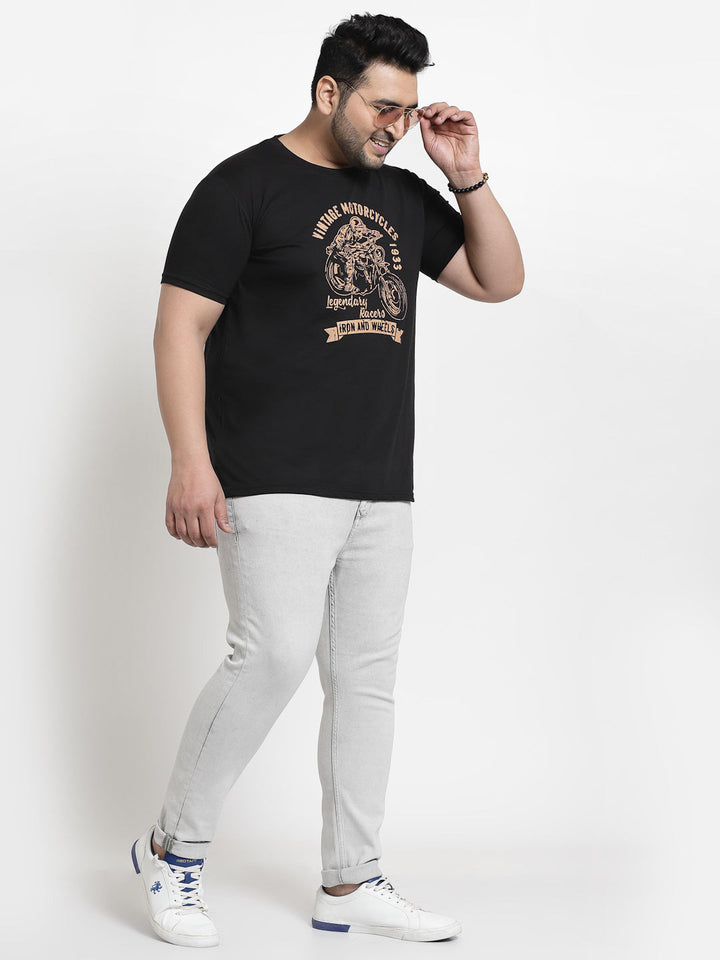 Plus Size  Black Printed Cotton T-shirt