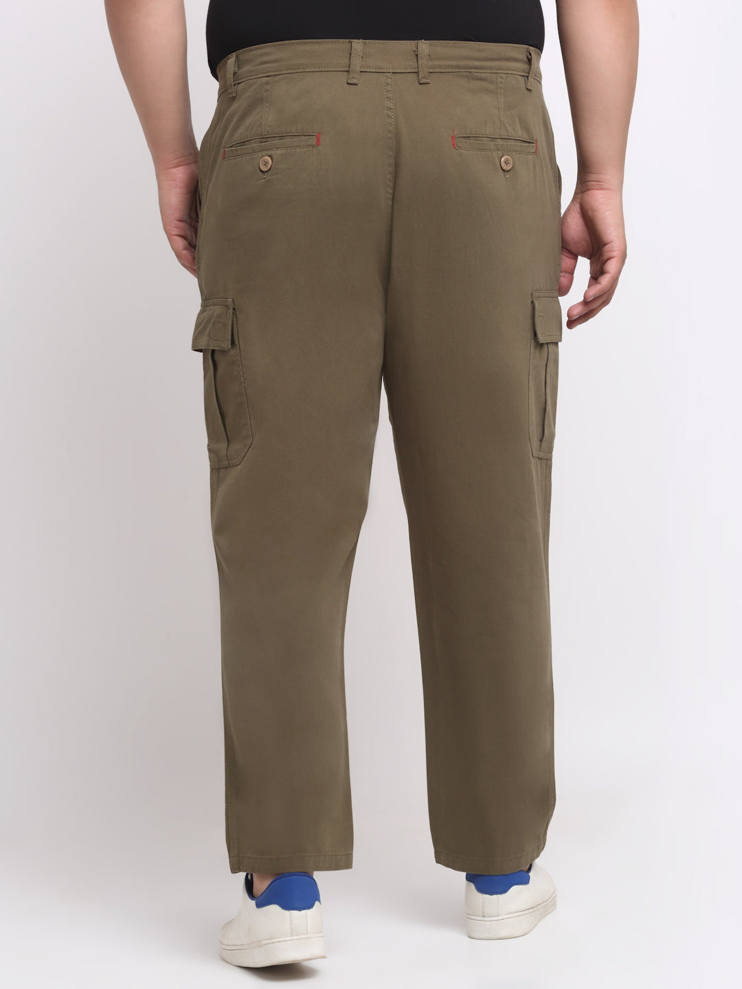 Plus Size Men Olive Green Cotton Cargos Trousers