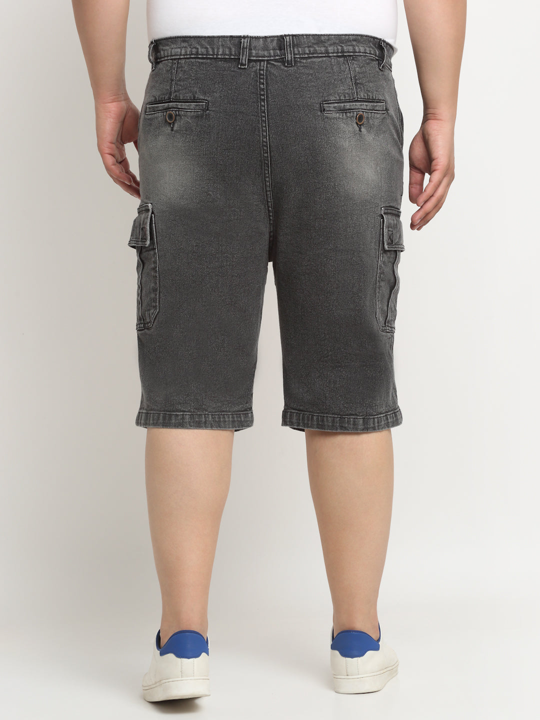 Plus Size Men Washed Mid Rise Cotton Denim Shorts