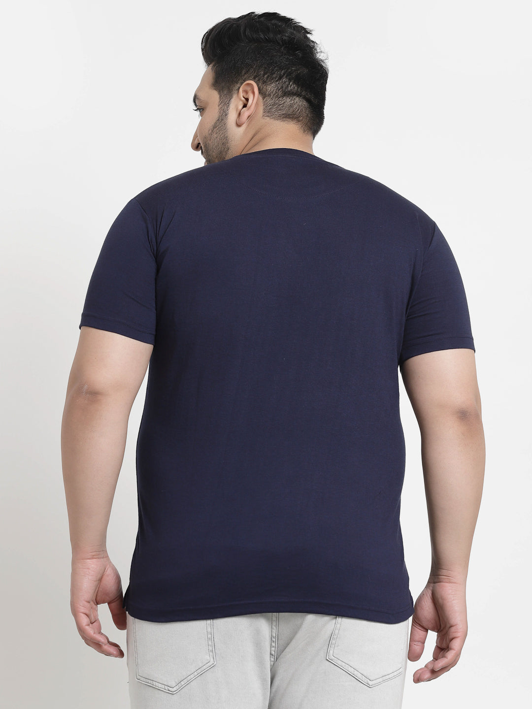 Plus Size Men Navy Blue Printed Pure Cotton T-shirt