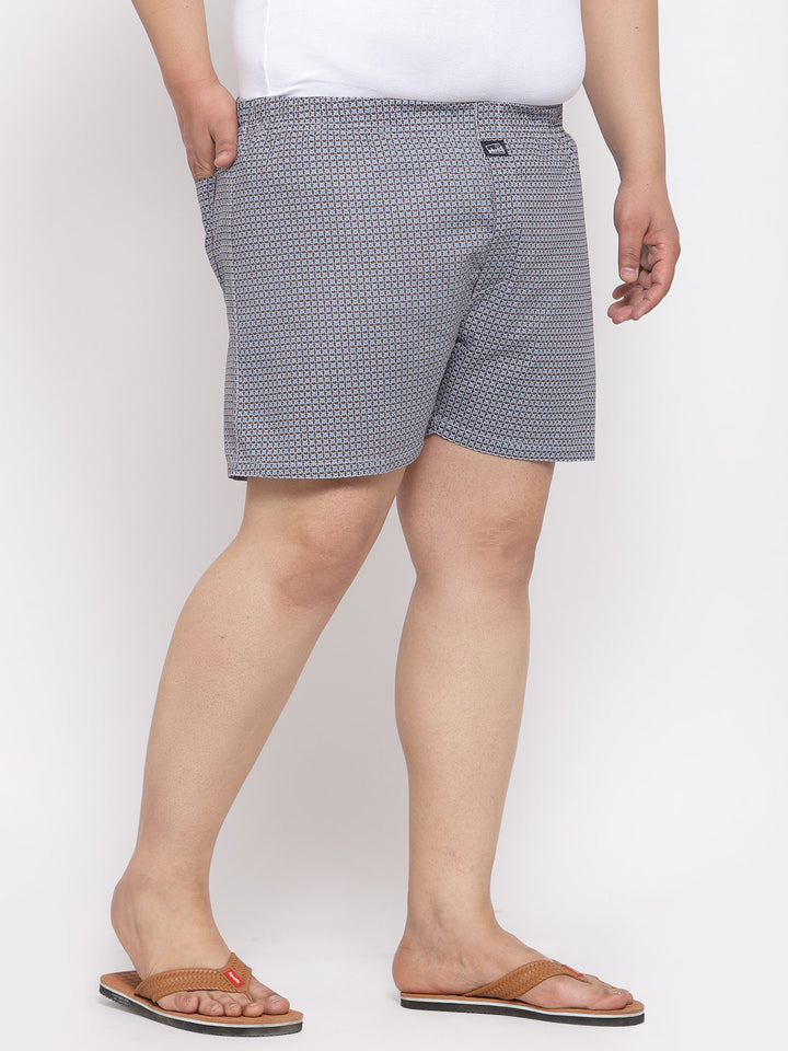 Plus Size Men  Grey  White Printed Pure Cotton Boxers MBX208E