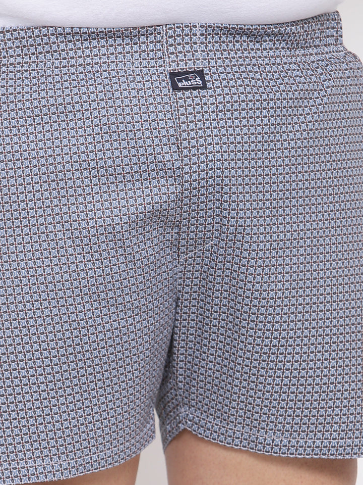 Plus Size Men  Grey  White Printed Pure Cotton Boxers MBX208E