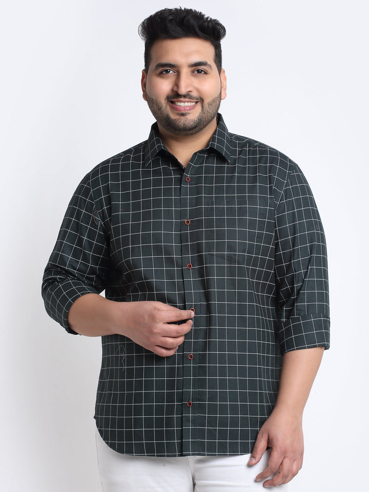 Plus Size Men  Grid Tattersall Checks Cotton Casual Shirt