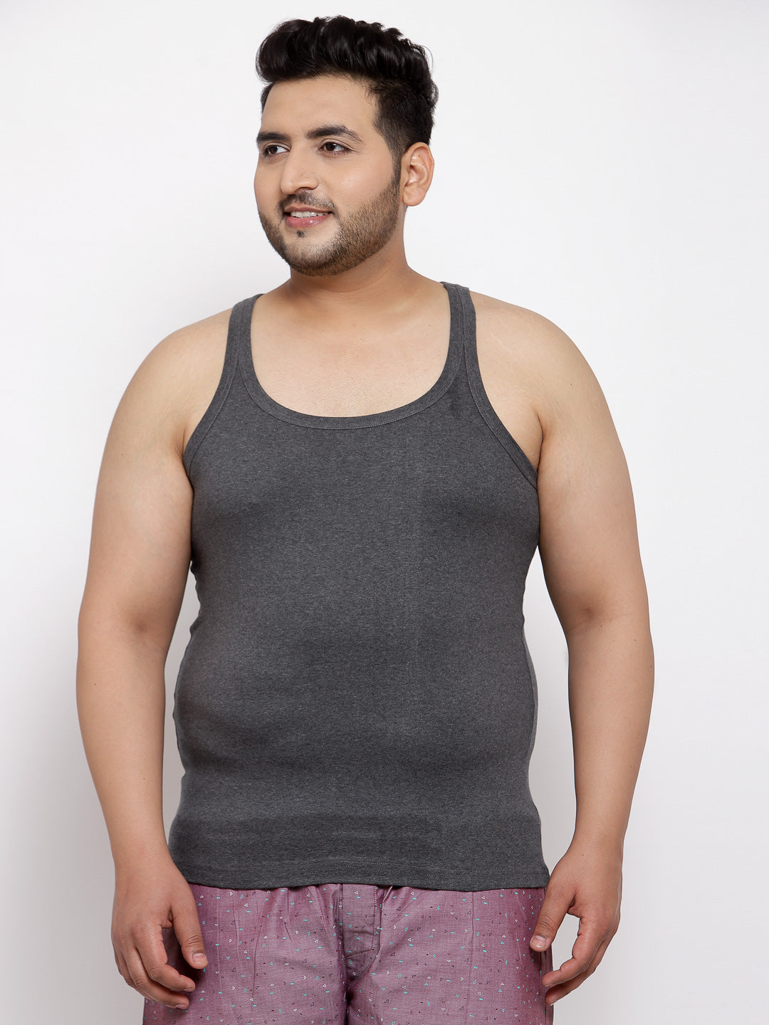 Plus Size Men  Charcoal Grey Solid Innerwear Vest MSD9807-ANTHRA