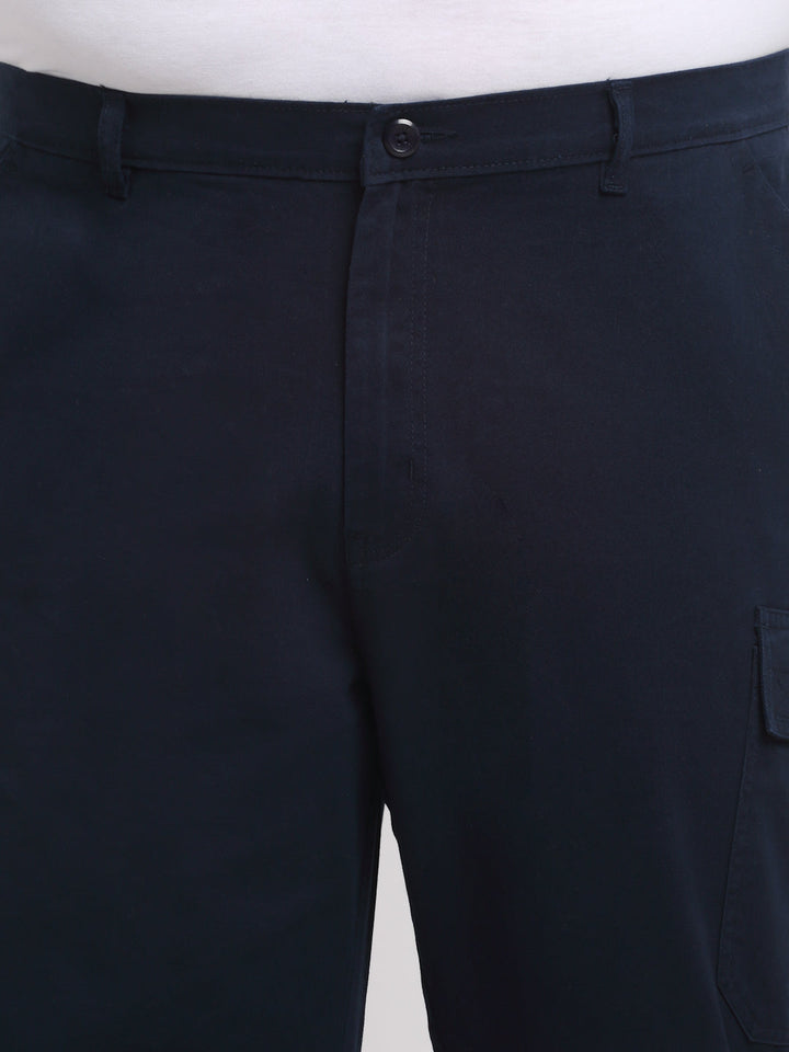 Plus Size Men  Navy Blue Mid Rise Cotton Trousers