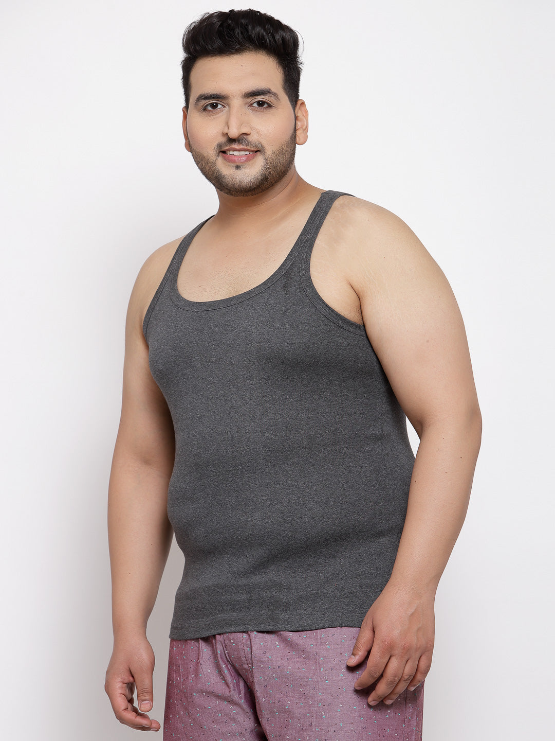 Plus Size Men  Charcoal Grey Solid Innerwear Vest MSD9807-ANTHRA