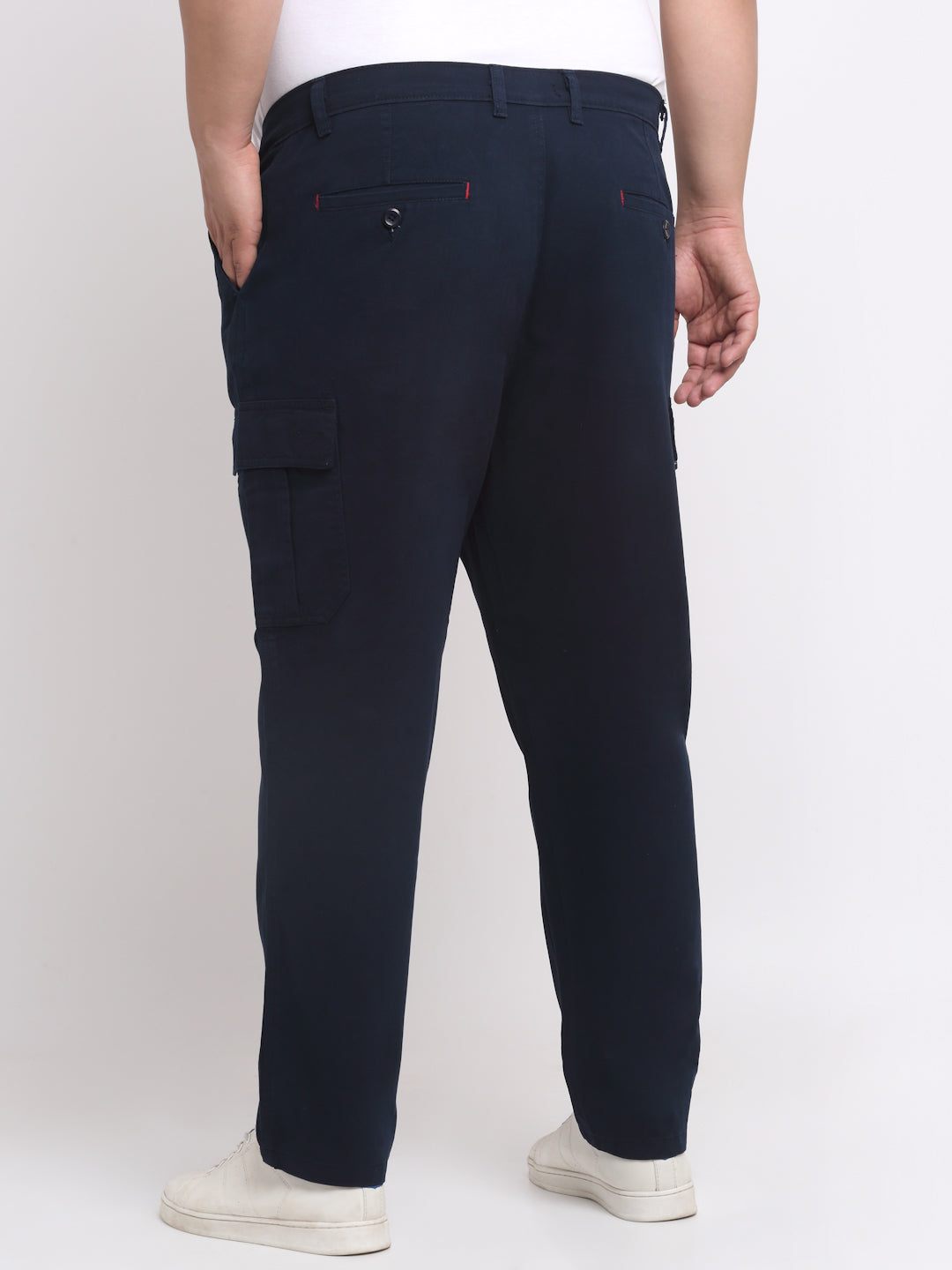 Plus Size Men  Navy Blue Mid Rise Cotton Trousers