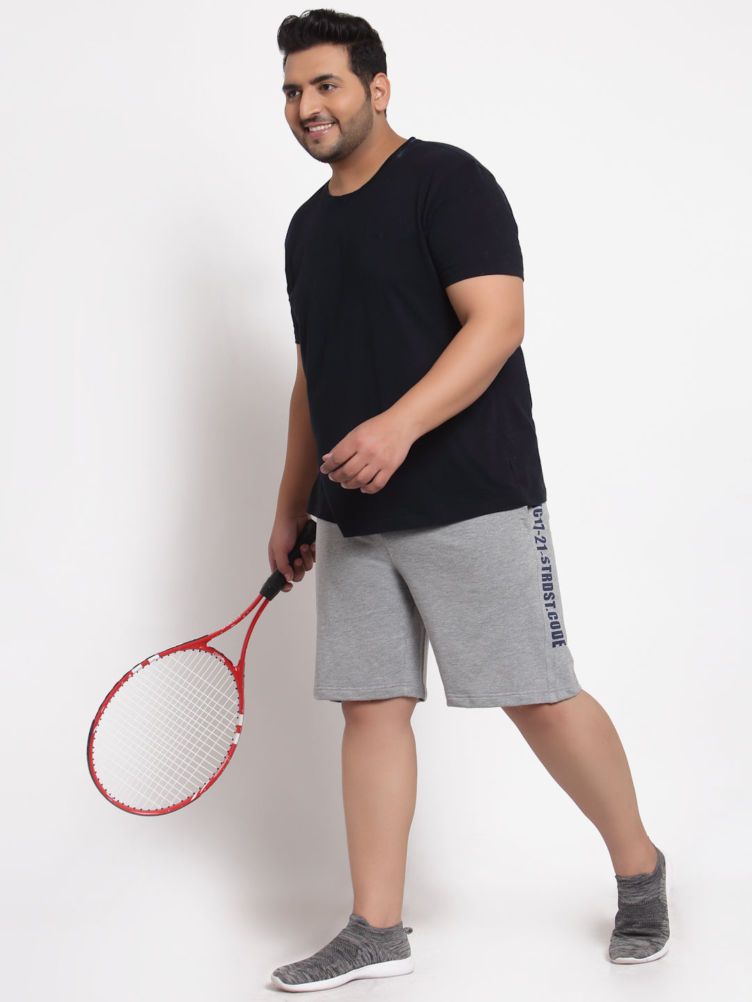 Plus Size Men Grey Printed Regular Shorts