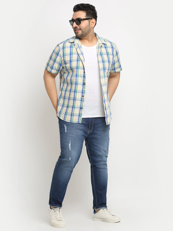 Plus Size Men Â Comfort Low Distressed Regular-Fit Light Fade Stretchable Cotton Jeans
