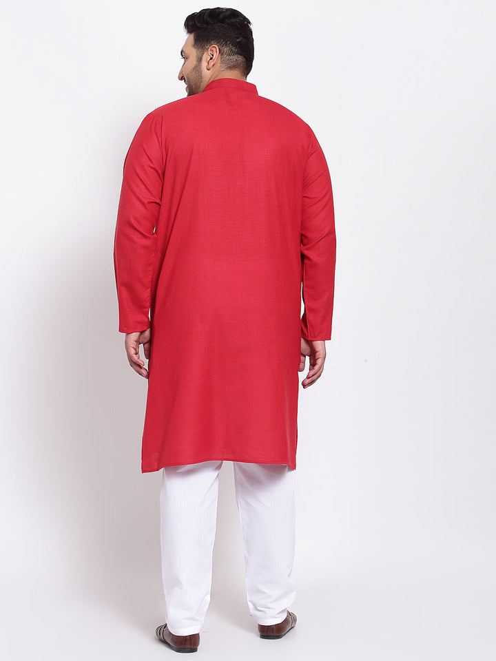 Plus Size Men Red  White Regular Pure Cotton Kurta with Pyjamas