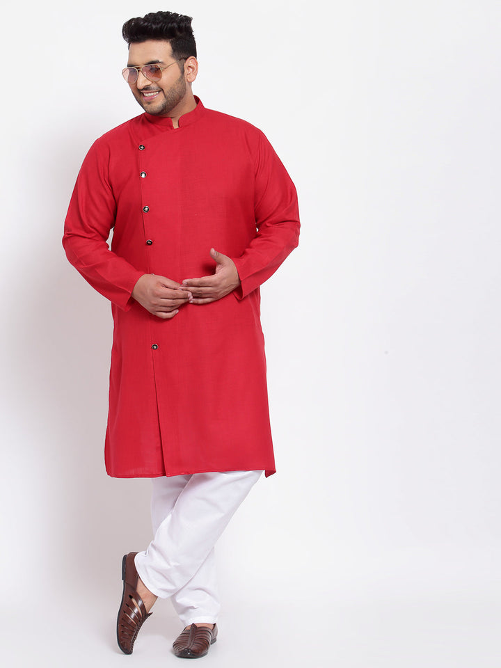 Plus Size Men Red  White Regular Pure Cotton Kurta with Pyjamas