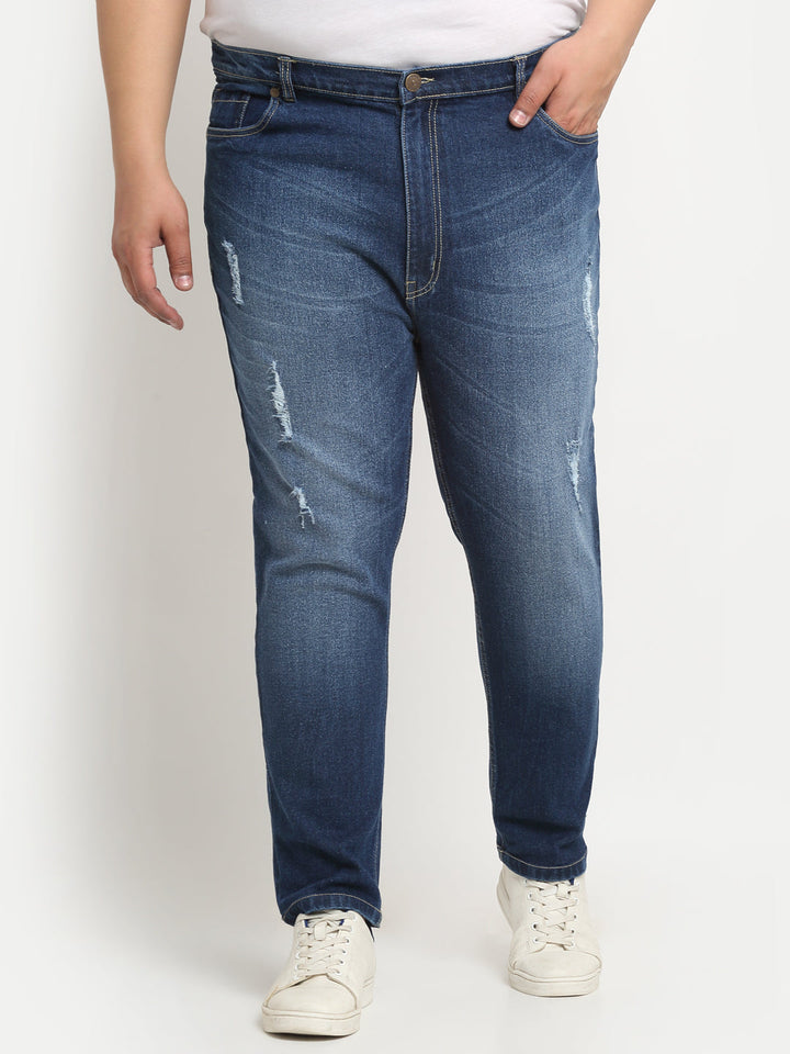 Plus Size Men Â Comfort Low Distressed Regular-Fit Light Fade Stretchable Cotton Jeans