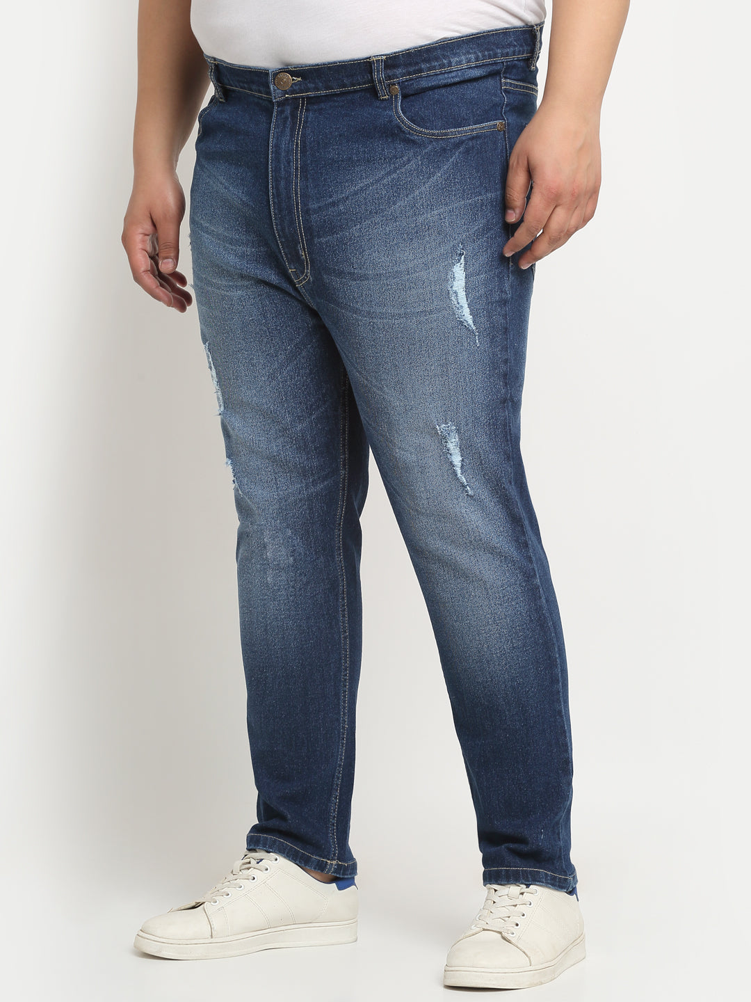 Plus Size Men Â Comfort Low Distressed Regular-Fit Light Fade Stretchable Cotton Jeans