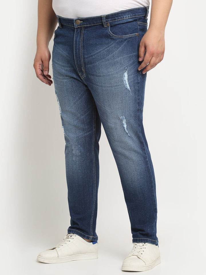 Plus Size Men Â Comfort Low Distressed Regular-Fit Light Fade Stretchable Cotton Jeans