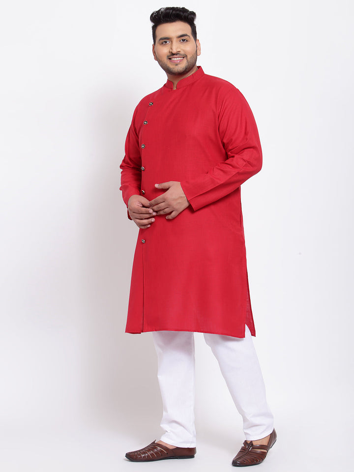 Plus Size Men Red  White Regular Pure Cotton Kurta with Pyjamas