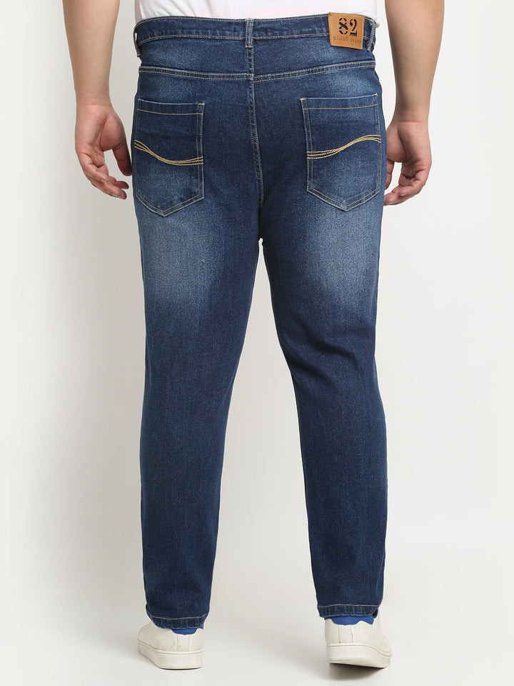Plus Size Men Â Comfort Low Distressed Regular-Fit Light Fade Stretchable Cotton Jeans