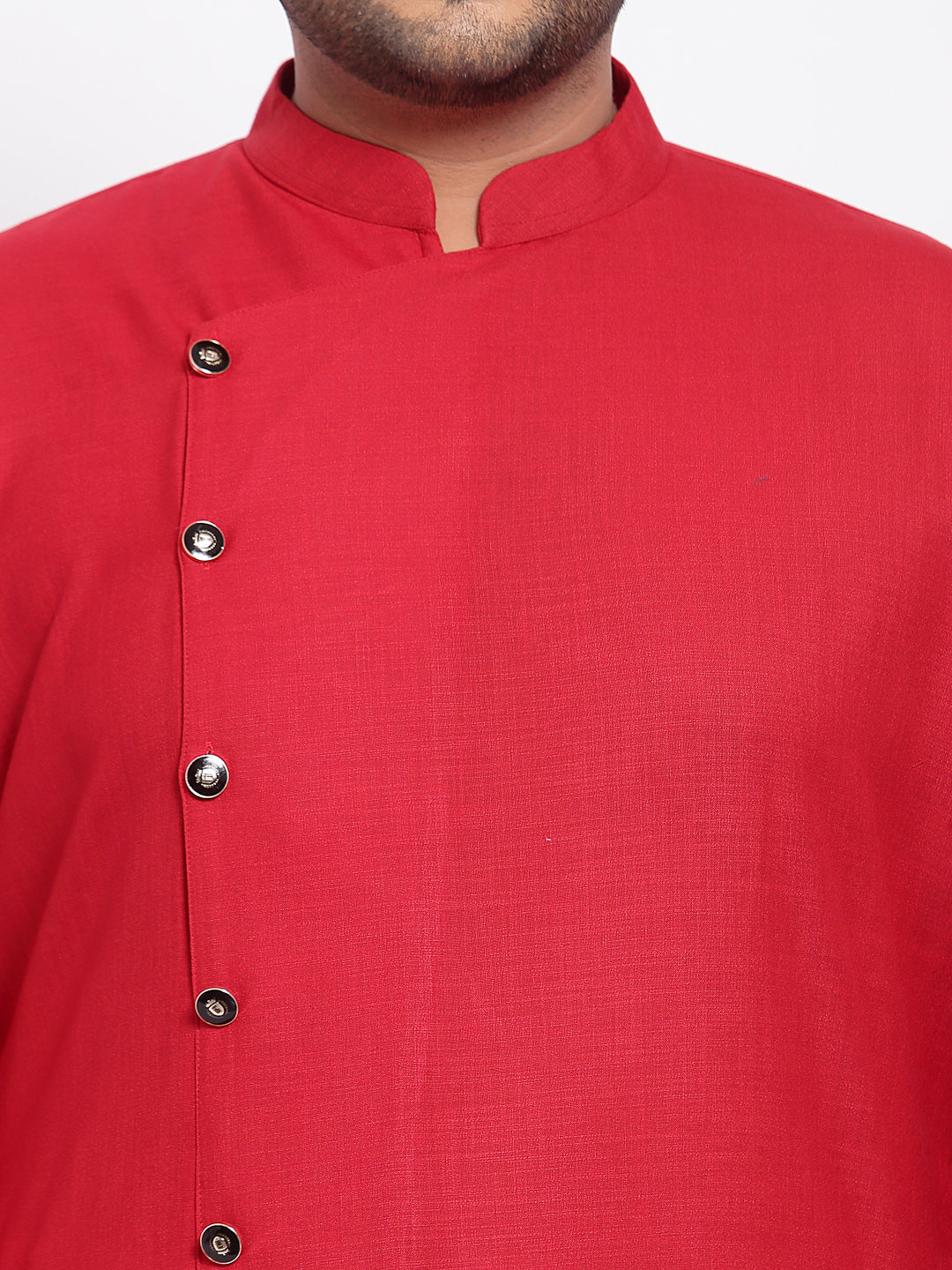 Plus Size Men Red  White Regular Pure Cotton Kurta with Pyjamas