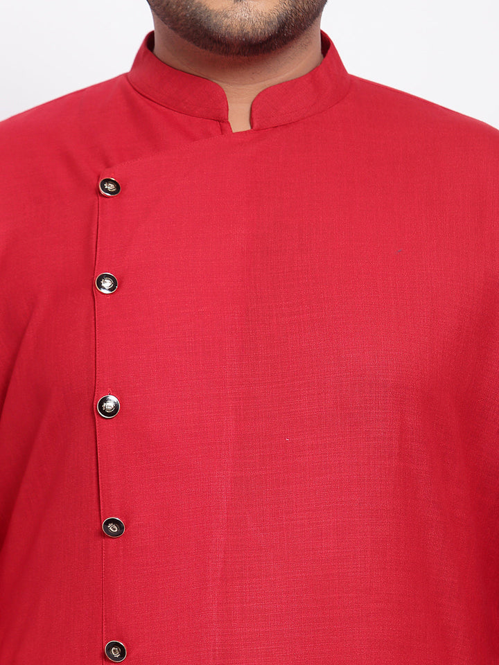 Plus Size Men Red  White Regular Pure Cotton Kurta with Pyjamas