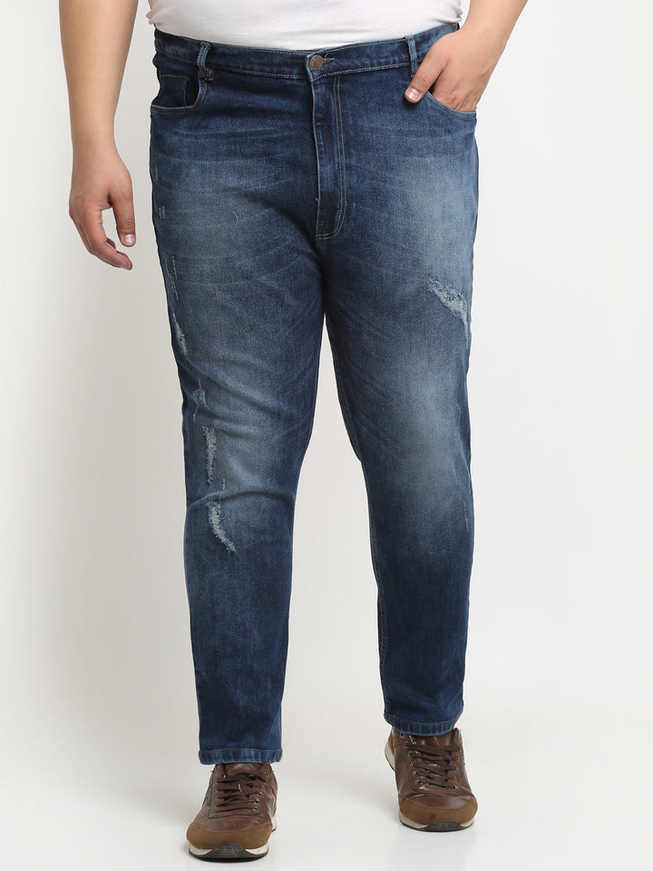 Plus Size Men  Comfort Mildly Distressed Light Fade Stretchable Cotton Jeans