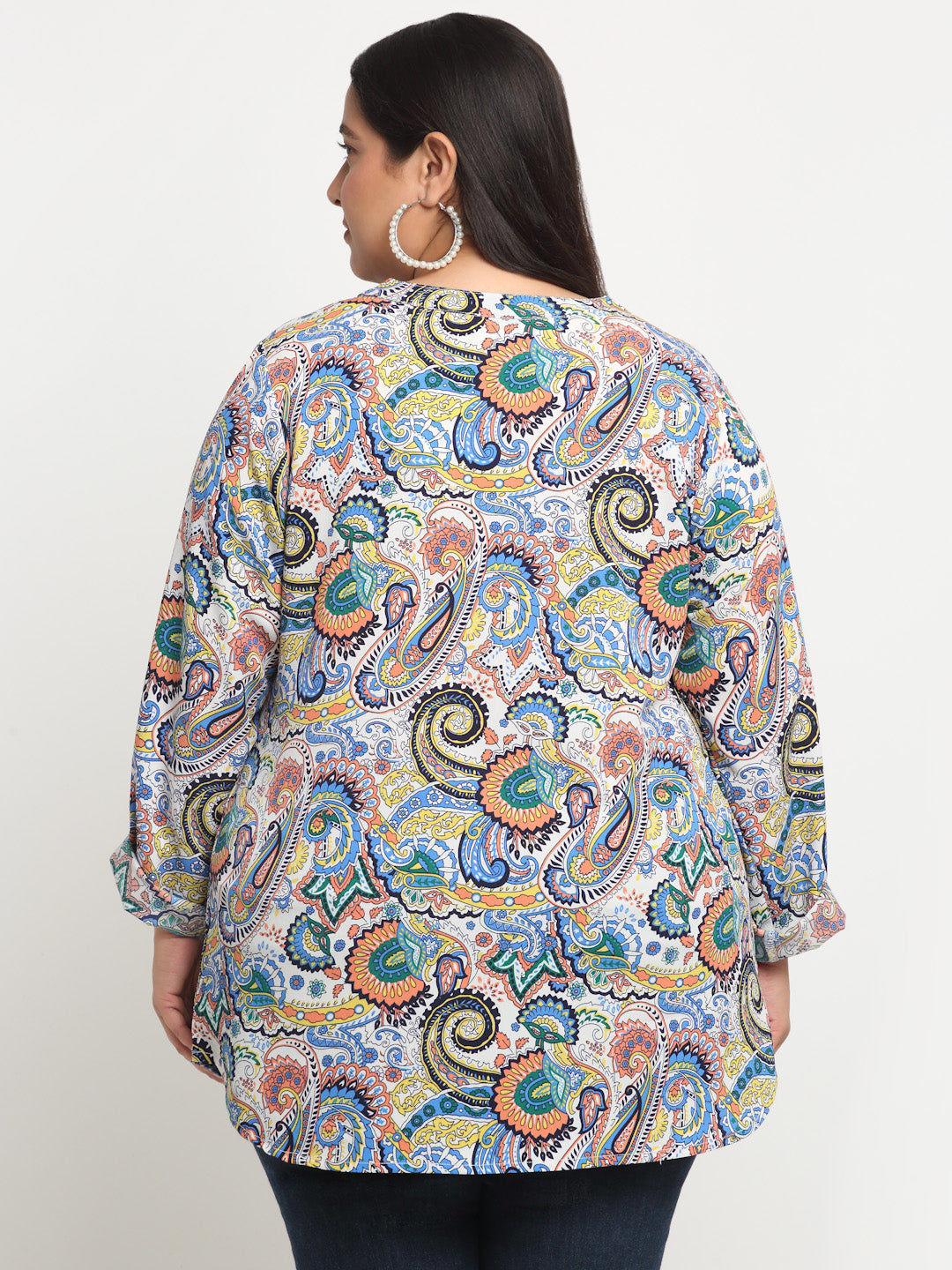 Plus Size Ethnic Motifs Printed Longline Top