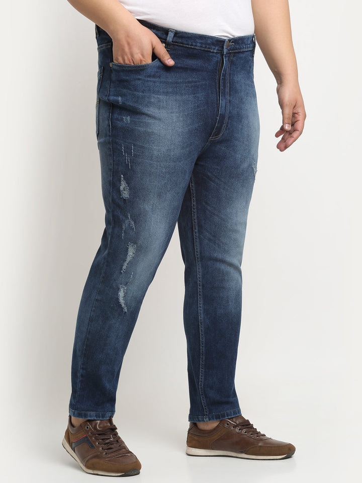 Plus Size Men  Comfort Mildly Distressed Light Fade Stretchable Cotton Jeans