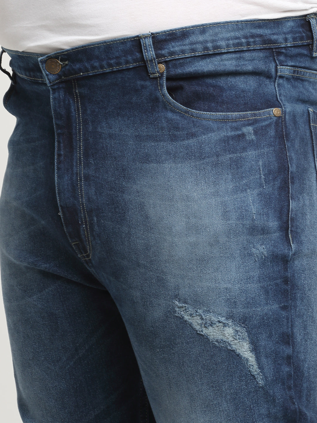 Plus Size Men  Comfort Mildly Distressed Light Fade Stretchable Cotton Jeans