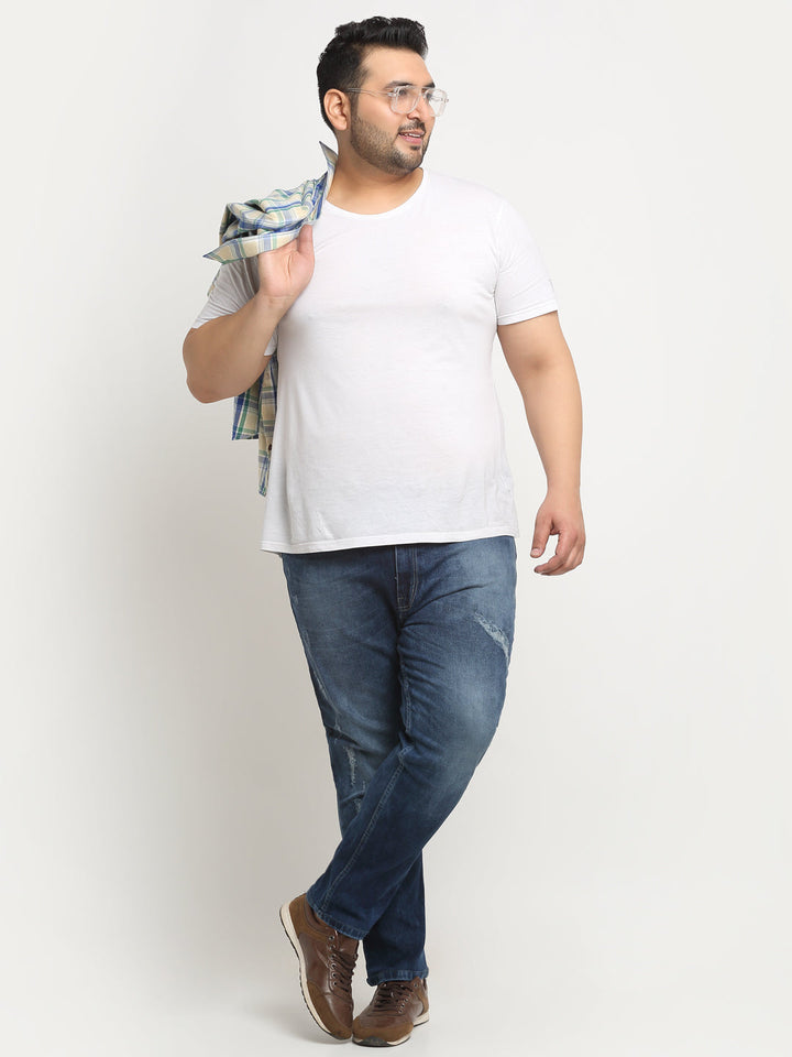 Plus Size Men  Comfort Mildly Distressed Light Fade Stretchable Cotton Jeans