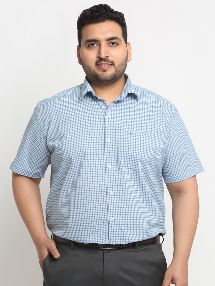 Plus Size  Blue Micro Checked Opaque Formal Shirt