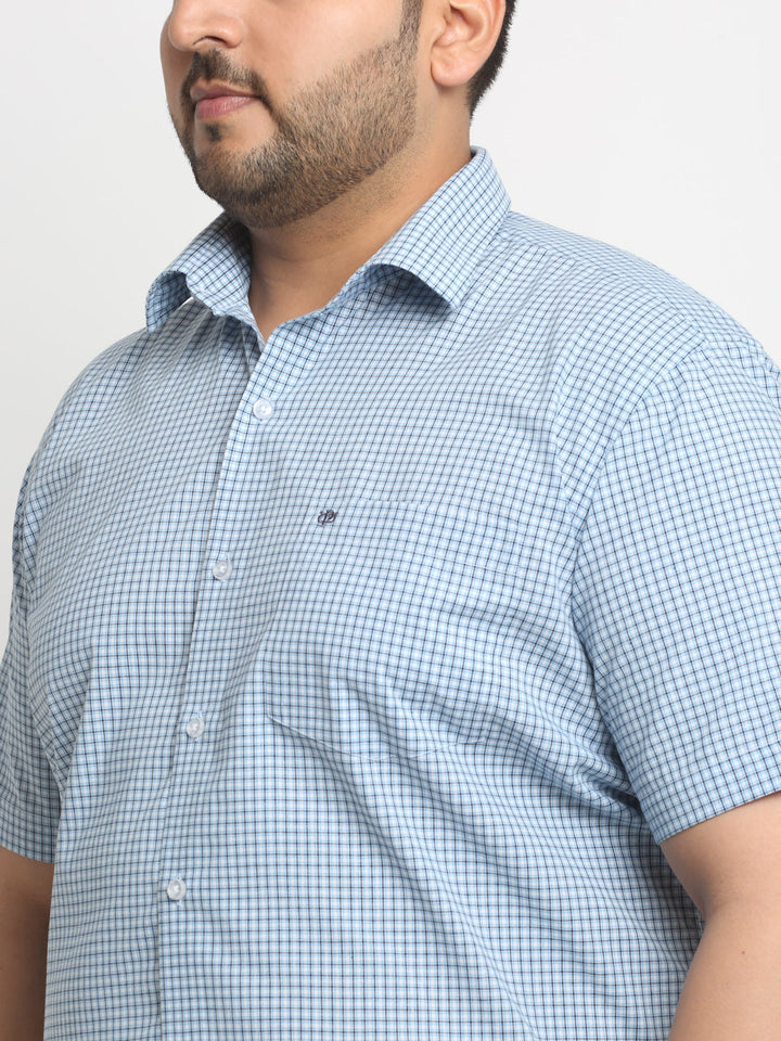 Plus Size  Blue Micro Checked Opaque Formal Shirt