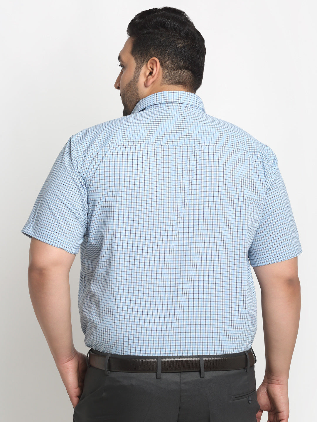 Plus Size  Blue Micro Checked Opaque Formal Shirt