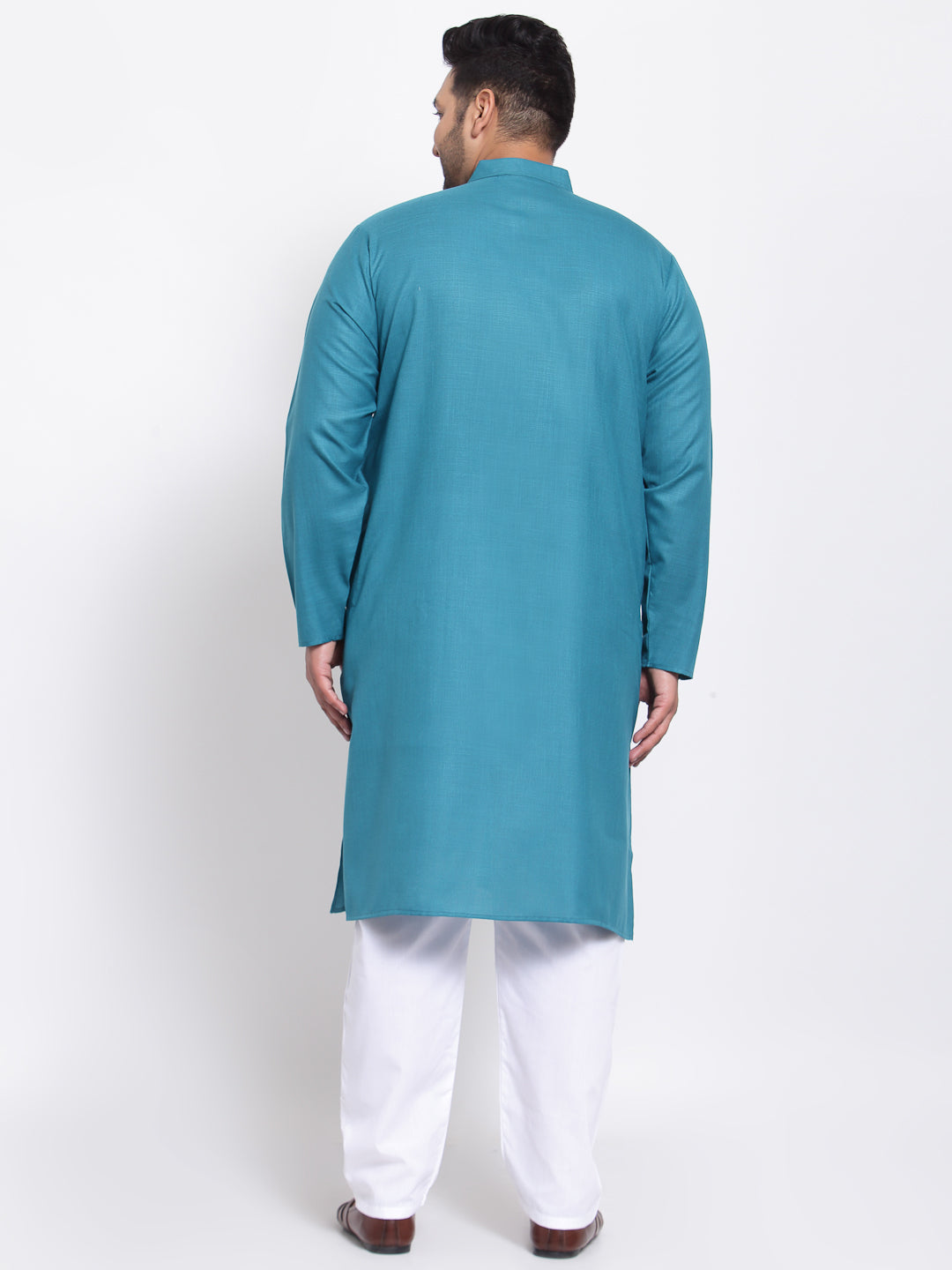 Plus Size Men Green  White Solid Kurta with Pyjamas