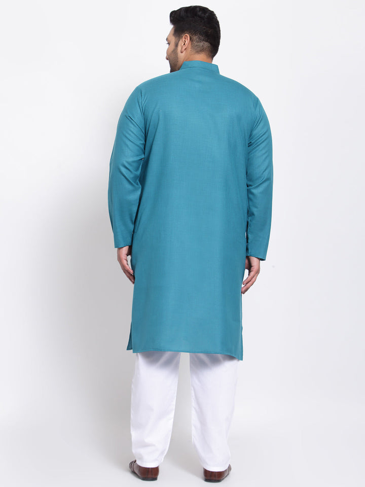 Plus Size Men Green  White Solid Kurta with Pyjamas