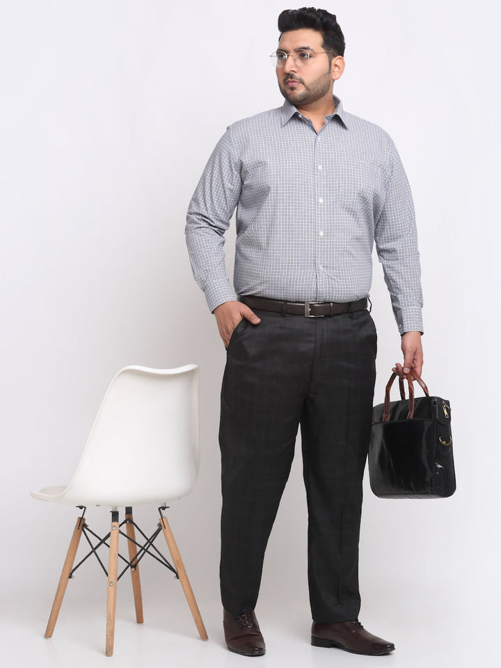 Plus Size  Grey Micro Checked Cotton Formal Shirt