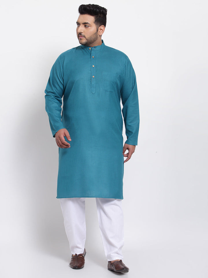 Plus Size Men Green  White Solid Kurta with Pyjamas