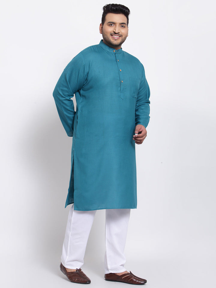 Plus Size Men Green  White Solid Kurta with Pyjamas