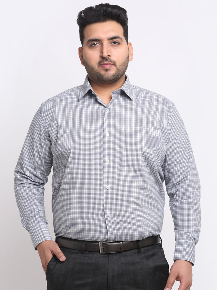 Plus Size  Grey Micro Checked Cotton Formal Shirt